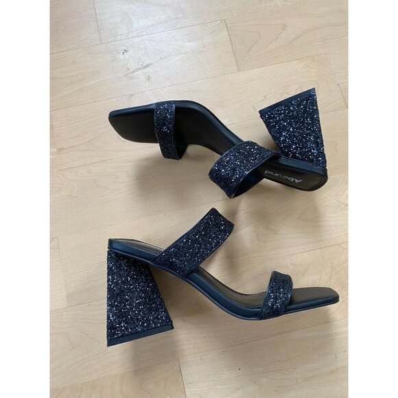 ABOUND "Carina" Block Triangle Heel Sandals Black Glitter Slides - Picture 3 of 9
